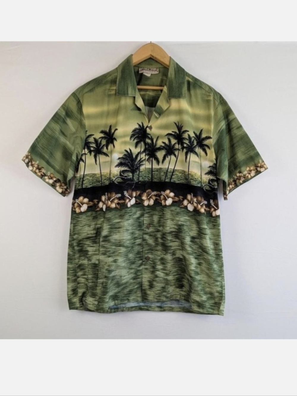 Blue Hawaii Hawaiian Islands Palm Tree Floral Shirt Green Black – Men's XL